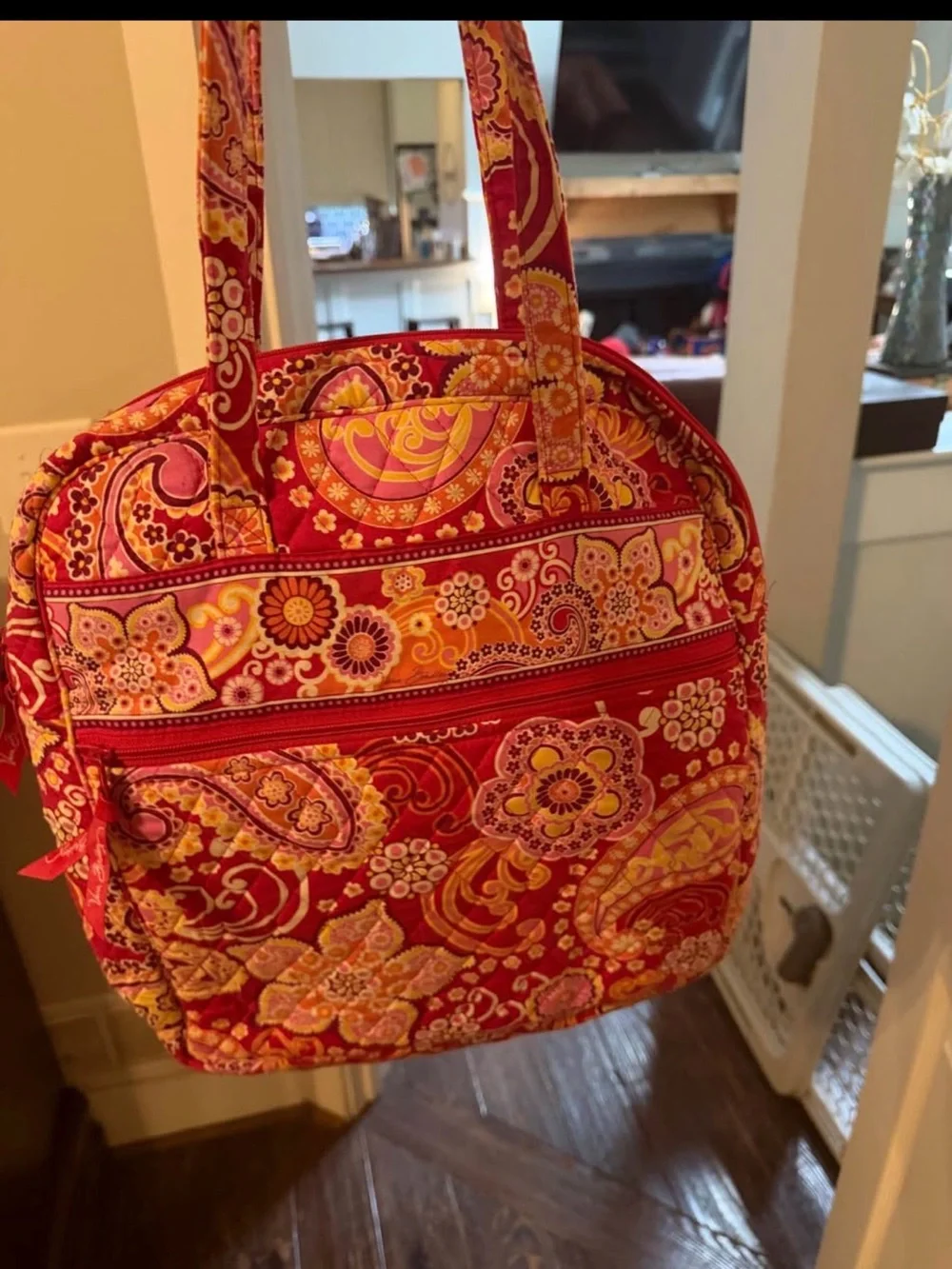 Vera Bradley Red Quilted Paisley & Floral Tote with Yellow Accents